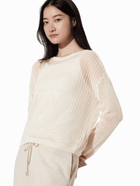 Mesh Crew Neck Long-Sleeve Sweater