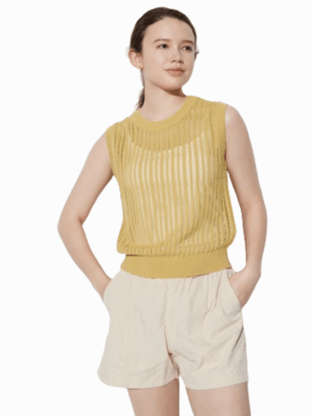 Mesh Crew Neck Sleeveless Short Sweater